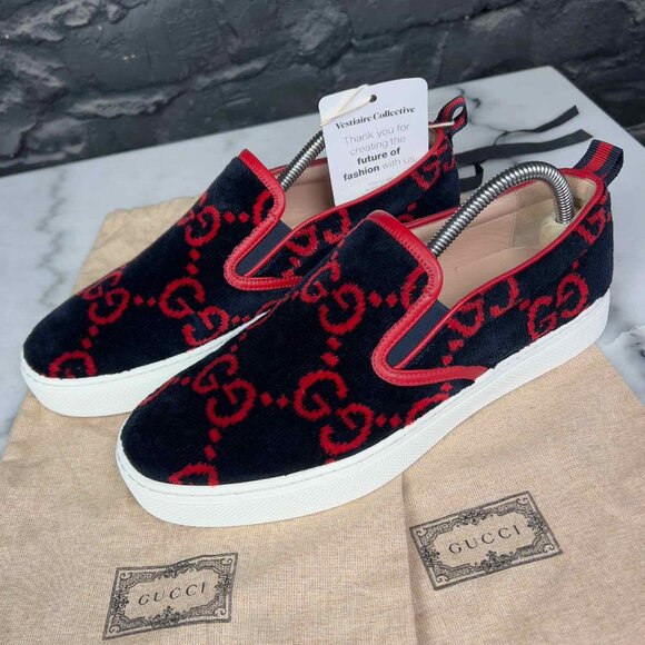 Gucci Other - GUCCI Web GG Low Sneakers Black Velour 7.5 G or 8 US 41.5 EUR
